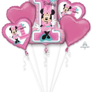 Buchet Baloane Minnie Mouse 1st birthday set 5 bucati