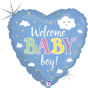 Balon Folie 46 cm inima Welcome Baby Boy, Holografic