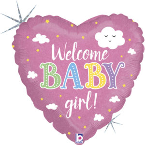 Balon Folie 46 cm inima Welcome Baby Girl, Holografic