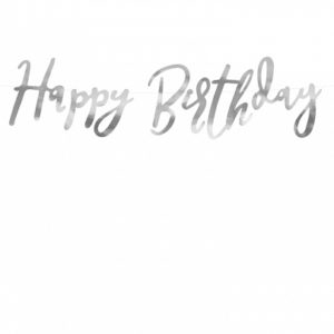 Banner Happy Birthday, argint, 16.5x62cm