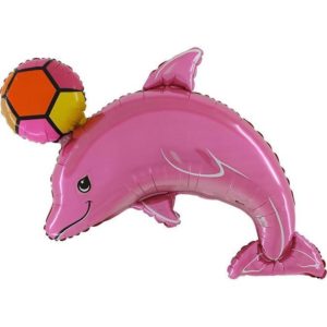 Balon Folie Figurina Delfin roz cu minge,82cm